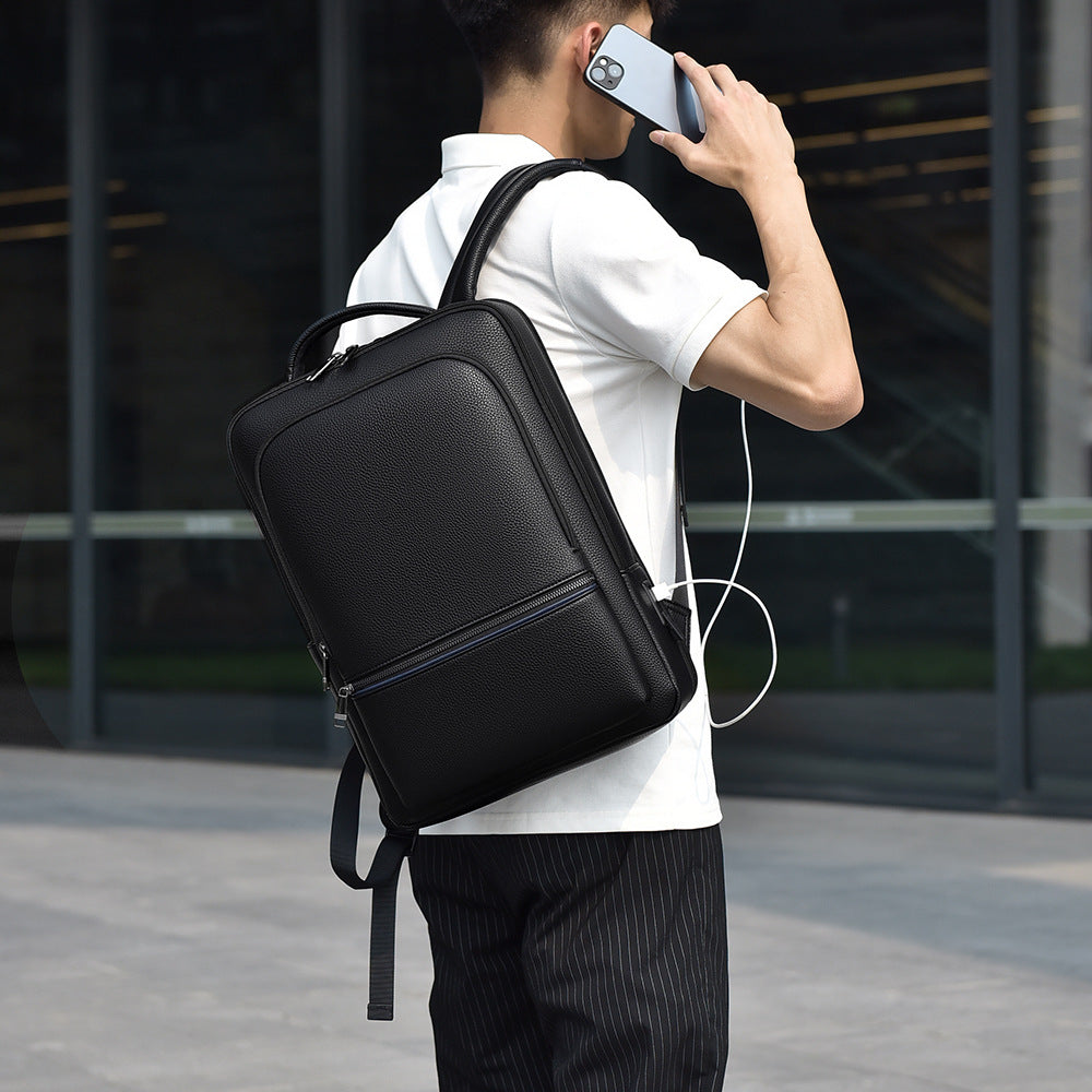 Men's Leather Business Large Capacity First Layer Backpacks