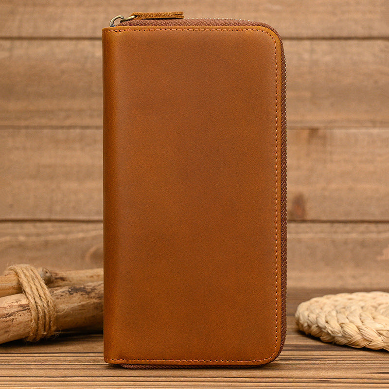 Men's Leather Long With Zipper Vintage Cowhide Men's Wallets