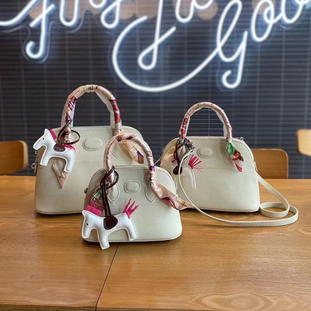 Women's Litchi Pattern First Layer Cowhide Portable Bags