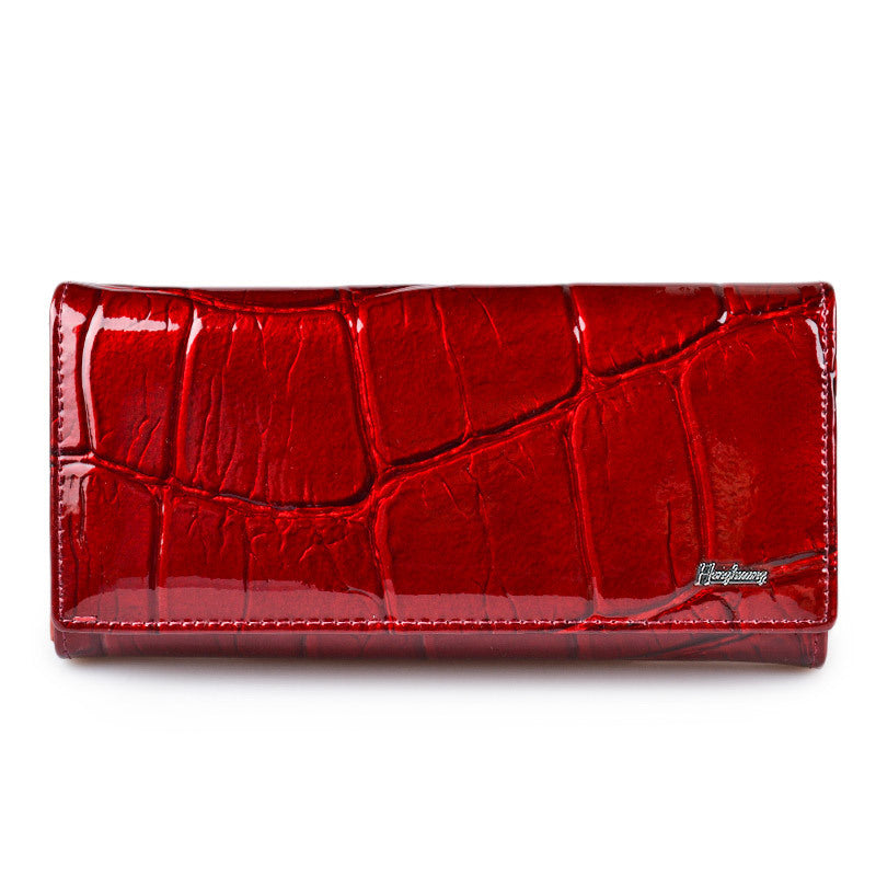 Women's Cowhide Long Clutch Fashion Patent Leather Inside Ladies Wallets