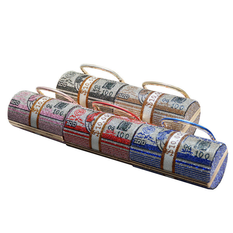 Women's Full Diamond Cylinder Dollar Fashion Rhinestone Evening Bags