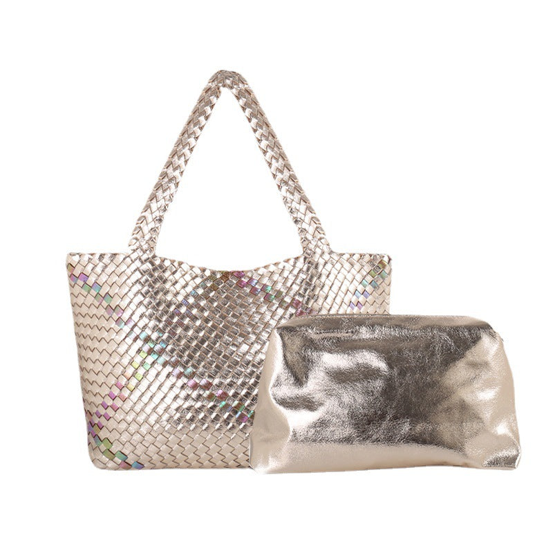 Contrast Color Hand-woven Design Fashion Large Shoulder Bags