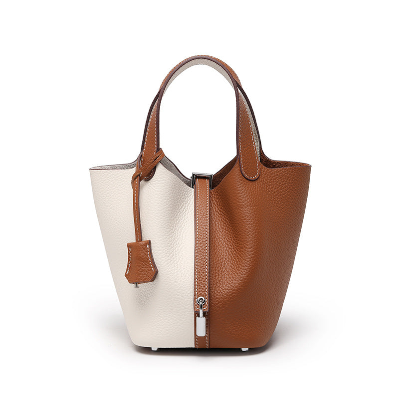 Women's Quality First Layer Cowhide Niche Basket Leather Large Bags