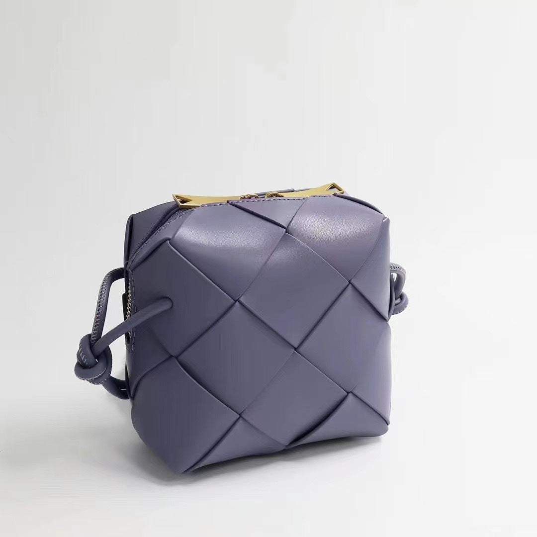 Women's Woven High-grade Genuine Leather Plaid Lunch Crossbody Bags