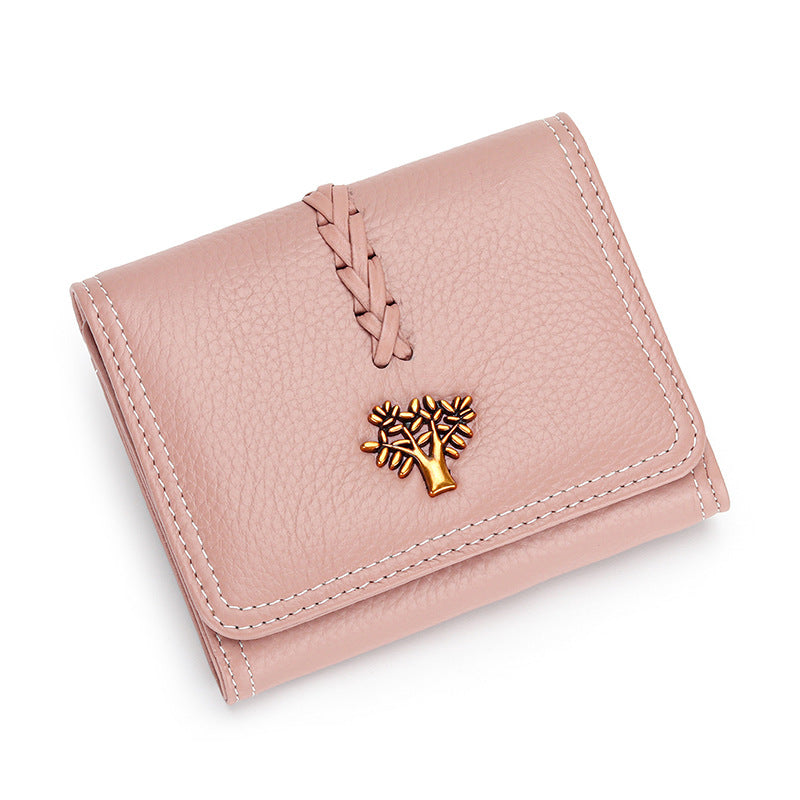 Women's & Men's Leather Three-fold Folding First Layer Cowhide Ladies Wallets