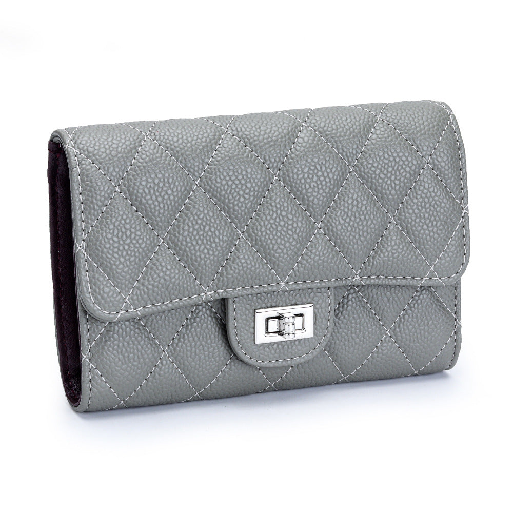 Women's Cowhide Caviar Pattern Short Three Folding Ladies Wallets