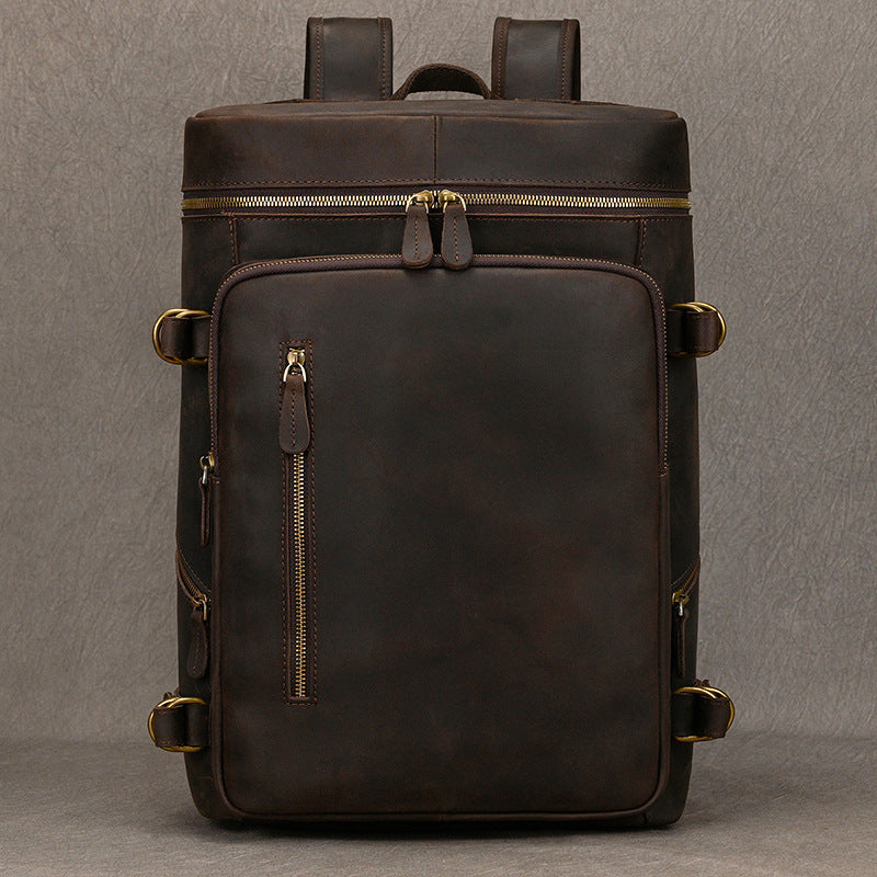 Men's Leather Vintage Crazy Horse Cylinder First Backpacks