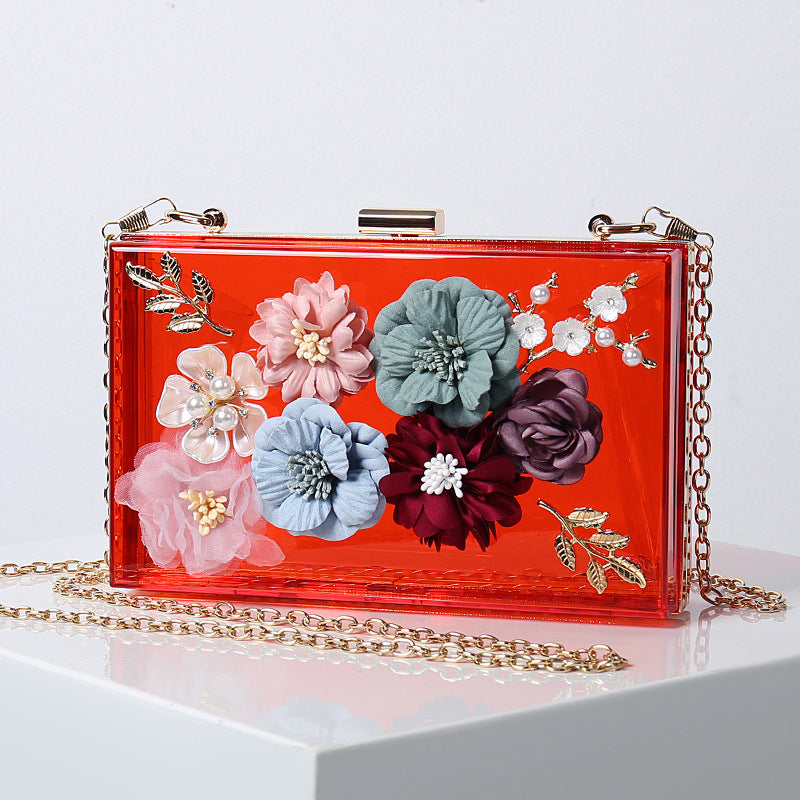 Women's Oblique Flower Party Fashion Wear Chain Evening Bags