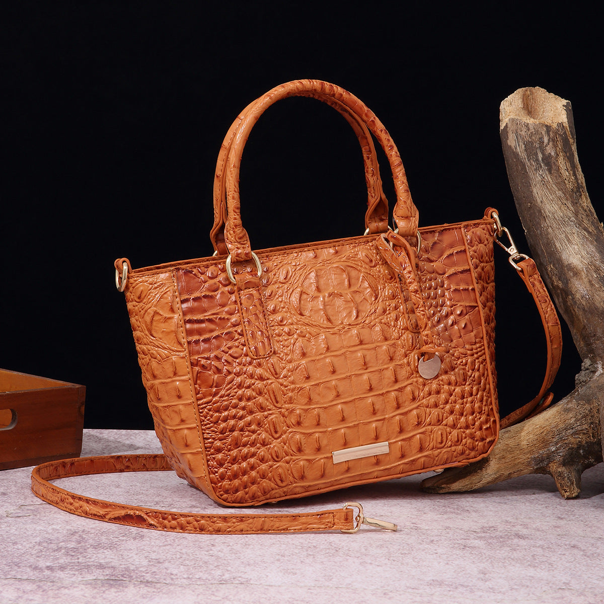 Women's Portable Underarm Vintage Brahmin Crocodile Pattern Handbags