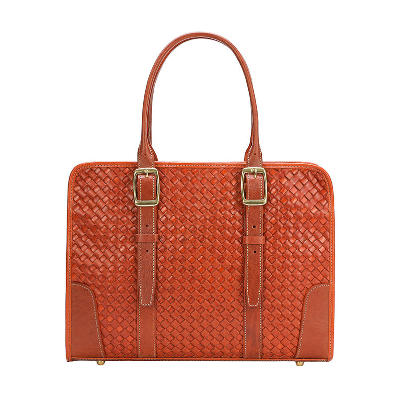 Women's & Men's Hand-woven Vegetable Tanned Leather Cowhide Office Handbags