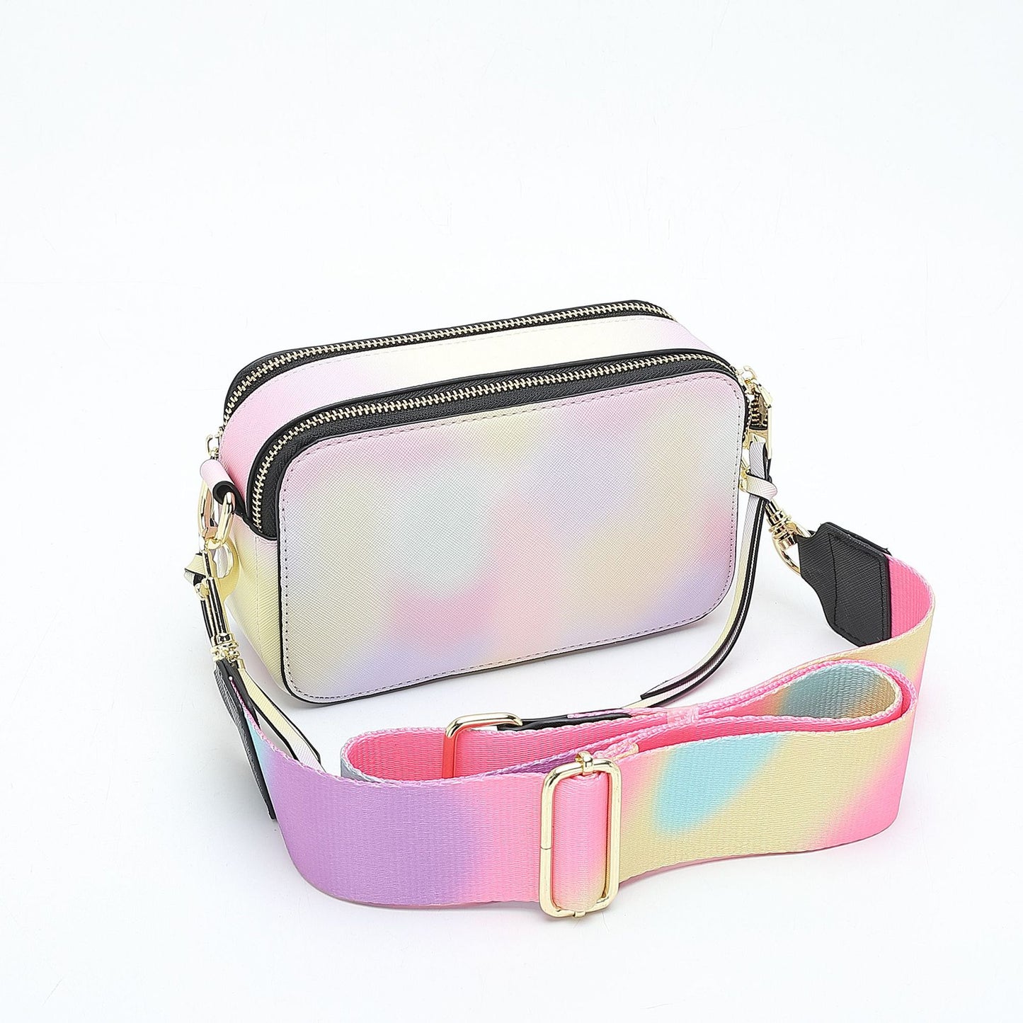 Women's Wide Strap Mark Double Zipper Classic Bags