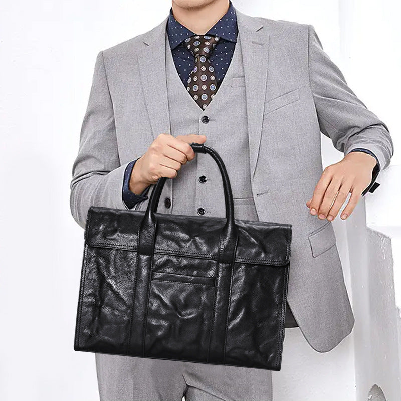 Men's Scratch Pattern First Layer Cowhide Large Men's Handbags