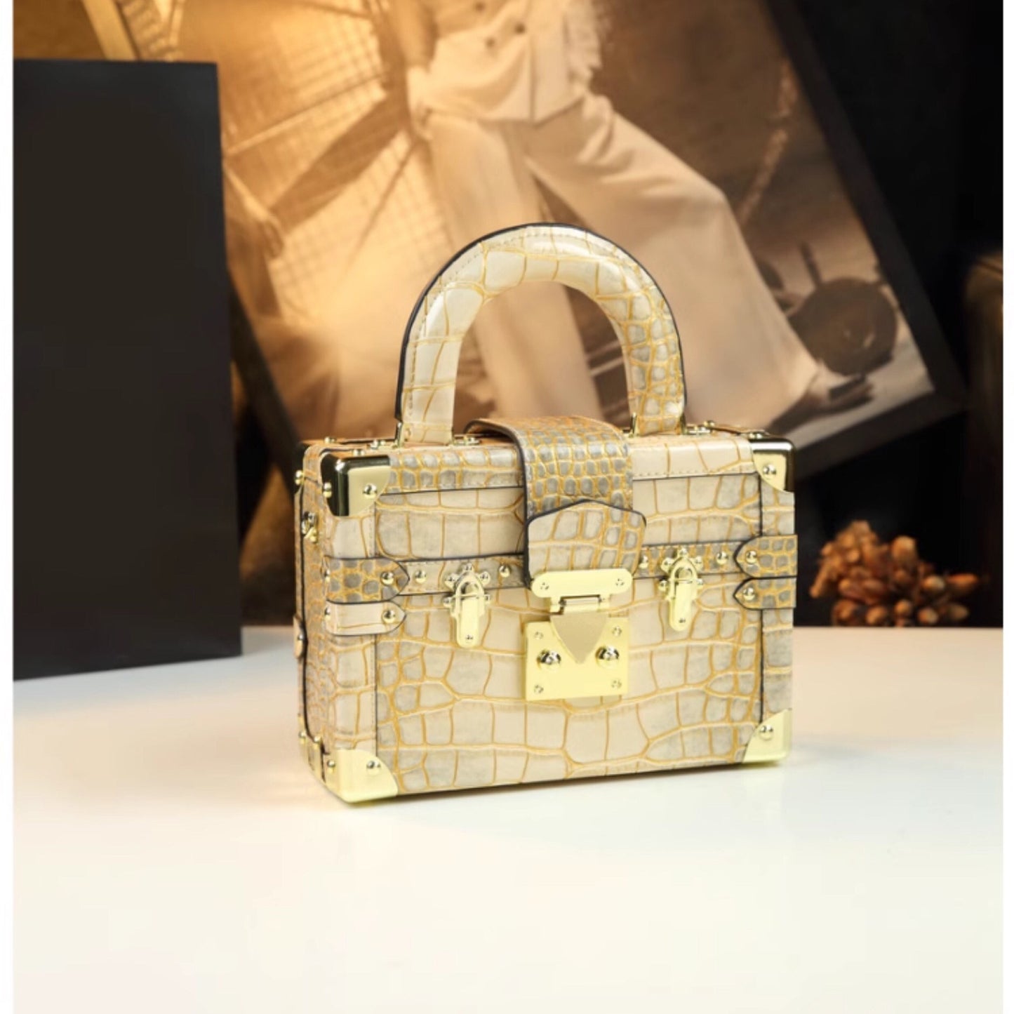 Genuine Leather Portable Box Female Crocodile Pattern Crossbody Bags