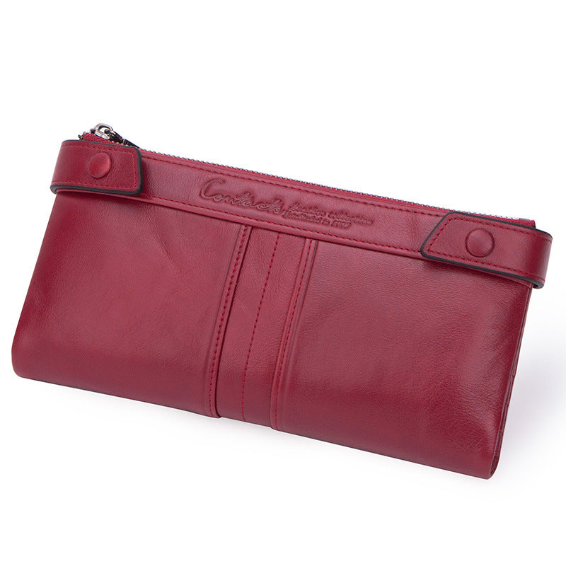 Women's Black Angel Swiping Fashion Cowhide Long Style Ladies Wallets