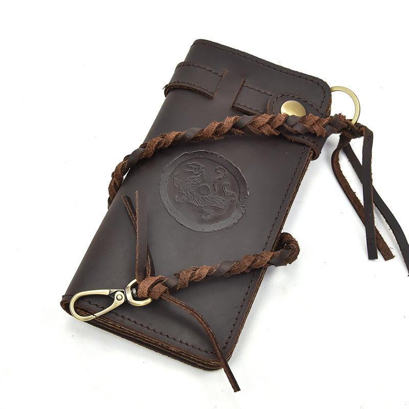 Men's Crazy Horse Leather Vintage Long First Layer Cowhide Men's Wallets