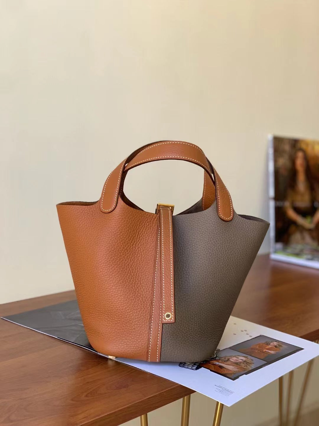 Women's Basket First Layer Cowhide Leather Sheath Handbags