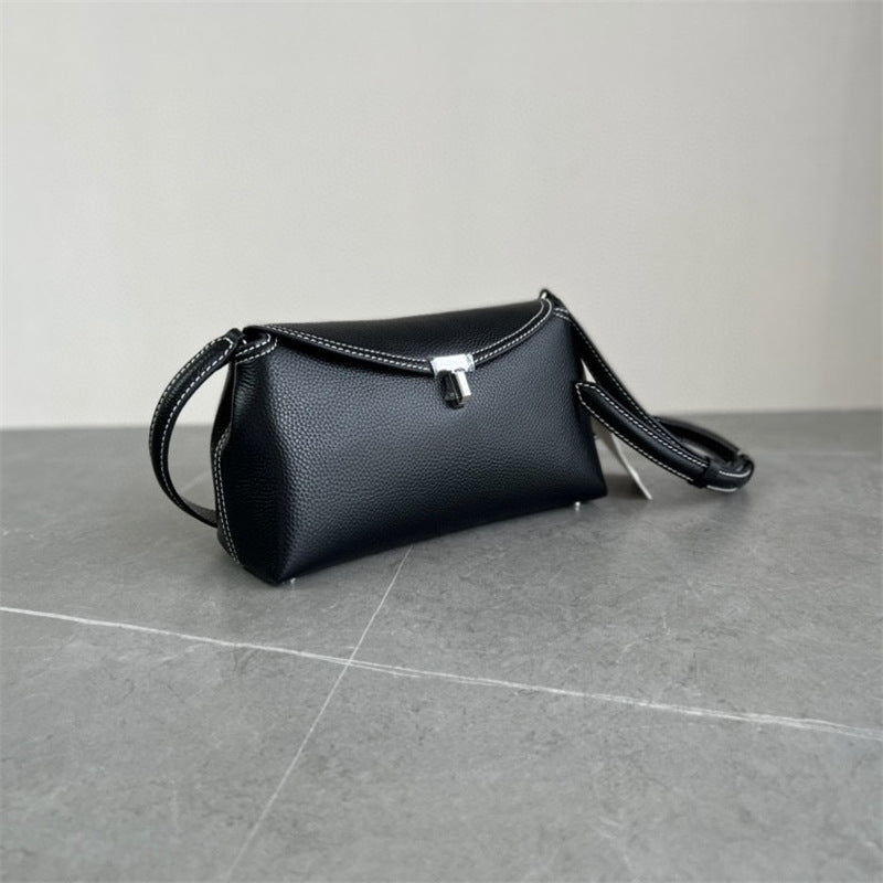 Niche Litchi Pattern Cowhide Flap Clutch Shoulder Bags