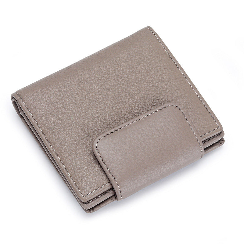 Soft Short Cowhide Folding Female Genuine Ladies Wallets