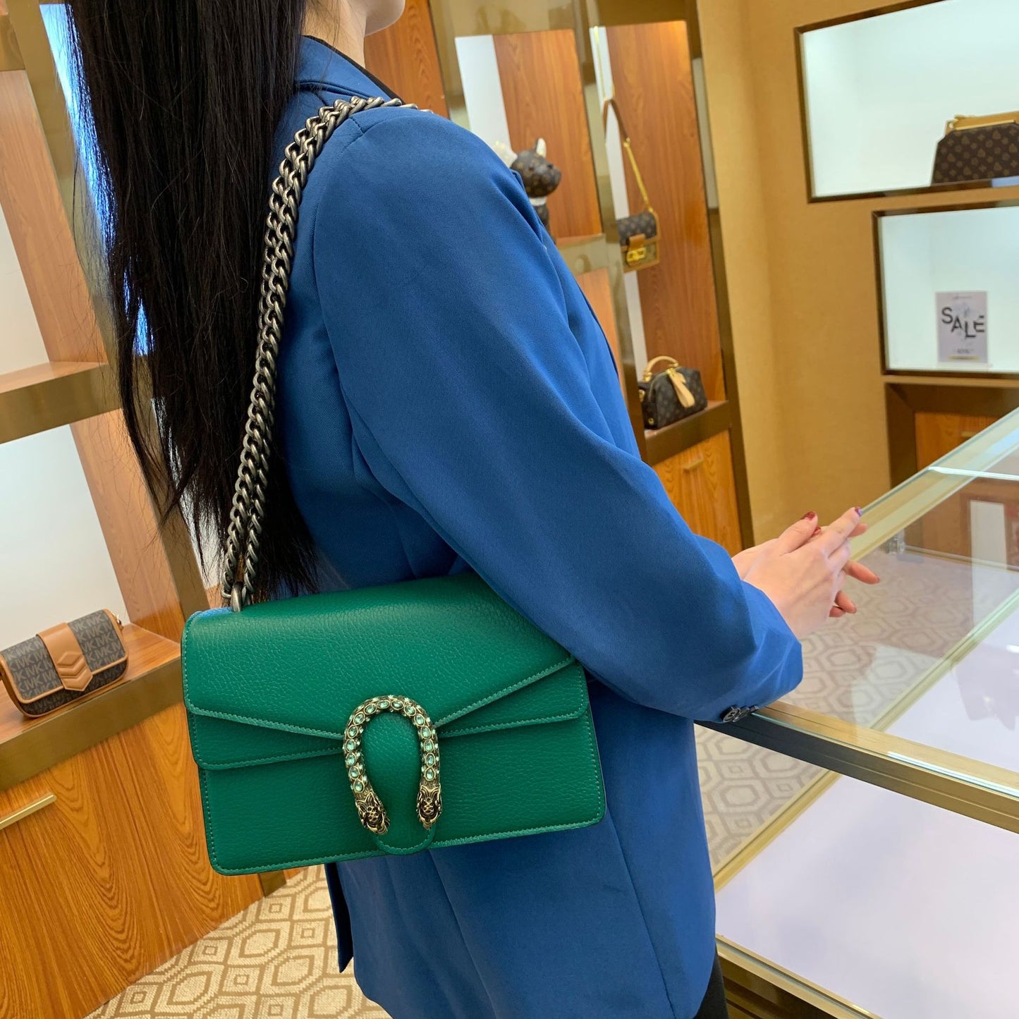 Women's Genuine Leather Dionysian Chain Design Underarm Arm Bags