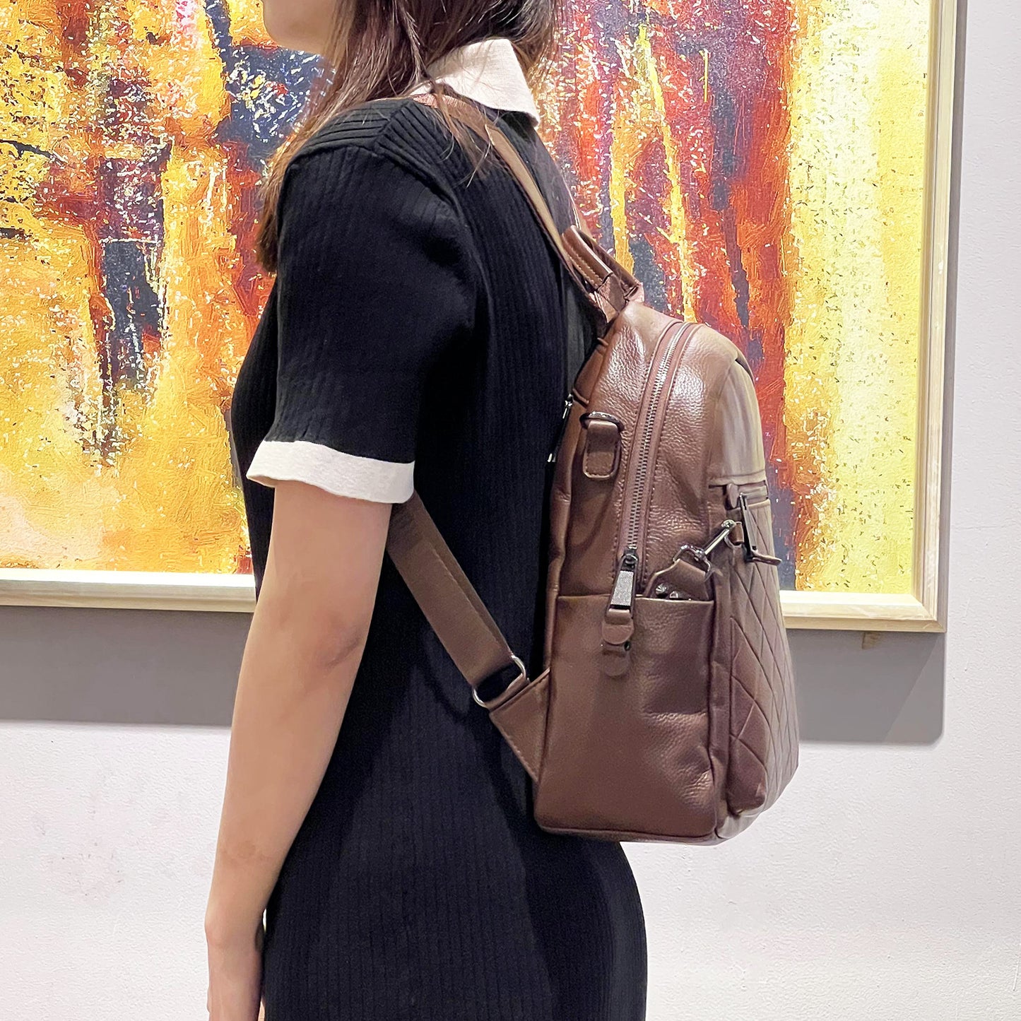 Women's First Layer Leather Genuine Fashion Large Backpacks