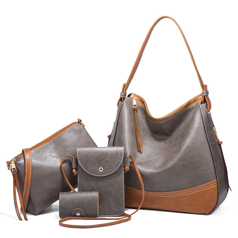 Women's Simple Color Matching Portable Fashionable Large Shoulder Bags