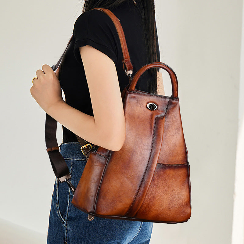 First Layer Cowhide Retro Style Brushed Large Backpacks