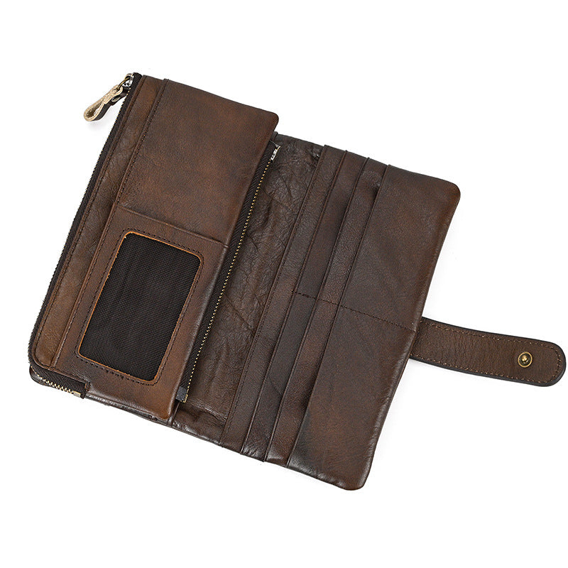Rub Colored Cattlehide Leather Fashion Long Patchwork Men's Wallets