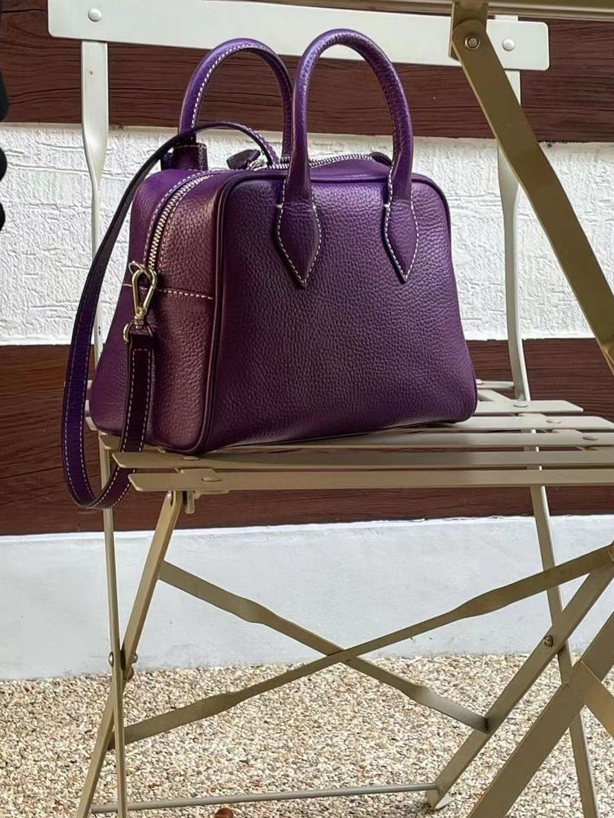 Women's Handmade Lychee Pattern Top Layer Leather Shoulder Bags