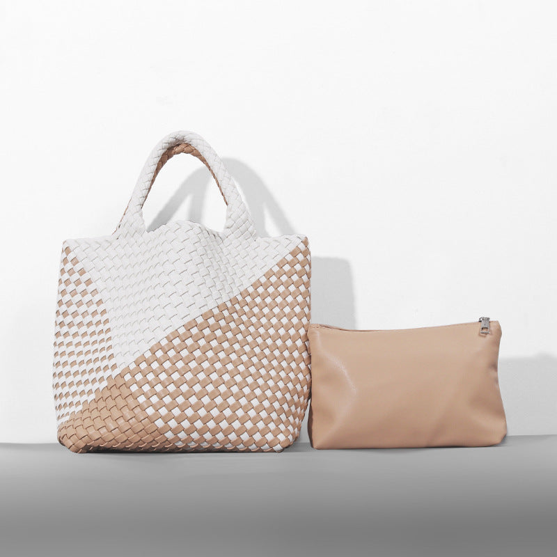 Soft Leather Woven Big Vegetable Basket Handbags