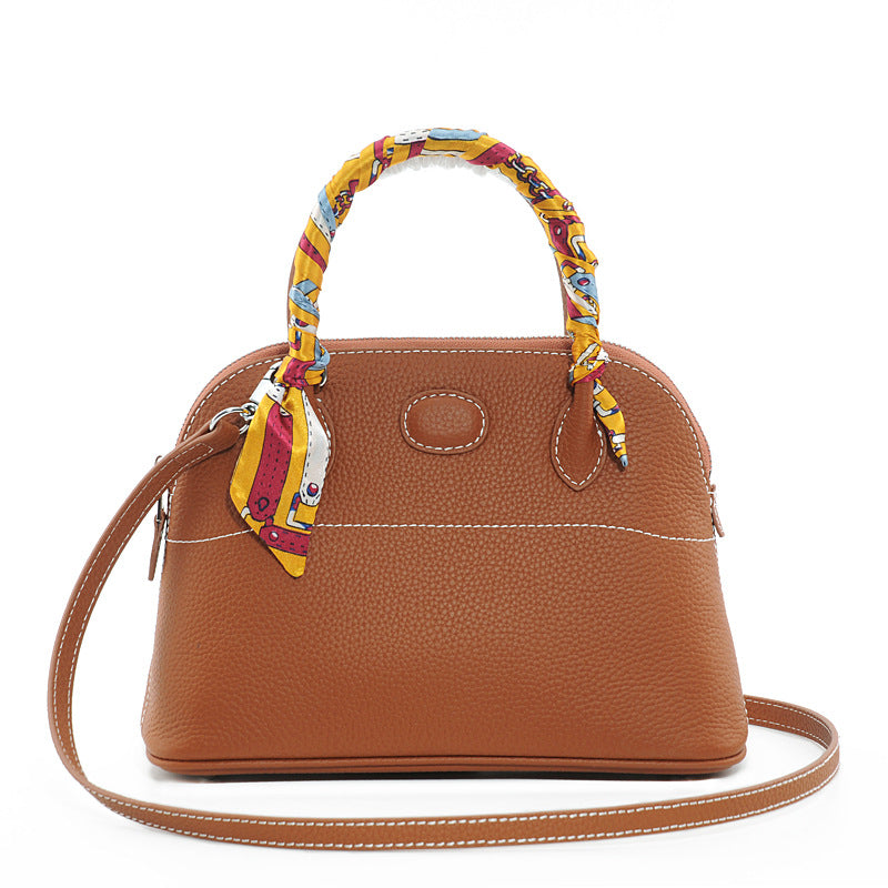Women's Lychee Pattern First Layer Cowhide Portable Crossbody Bags