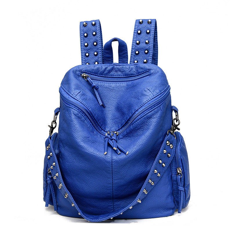 Women's Summer Washed Leather Studded Trendy Simple Backpacks