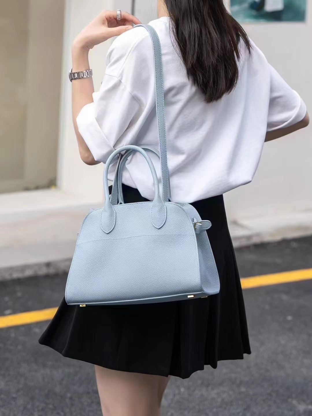 Leather Portable Dong White Lily Large Capacity Handbags