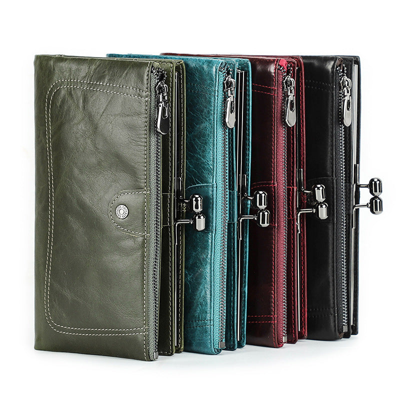 Women's Black Angel First Layer Cowhide Iron Ladies Wallets