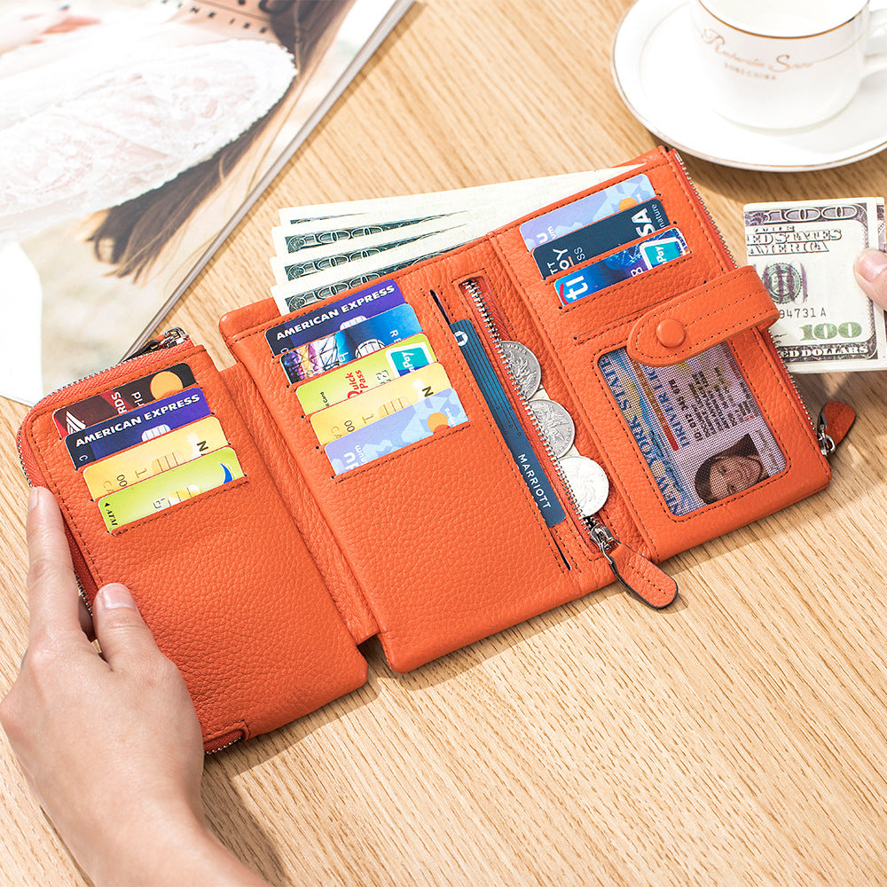 Women's Soft Leather High-grade Short Three-fold Large Capacity Ladies Wallets