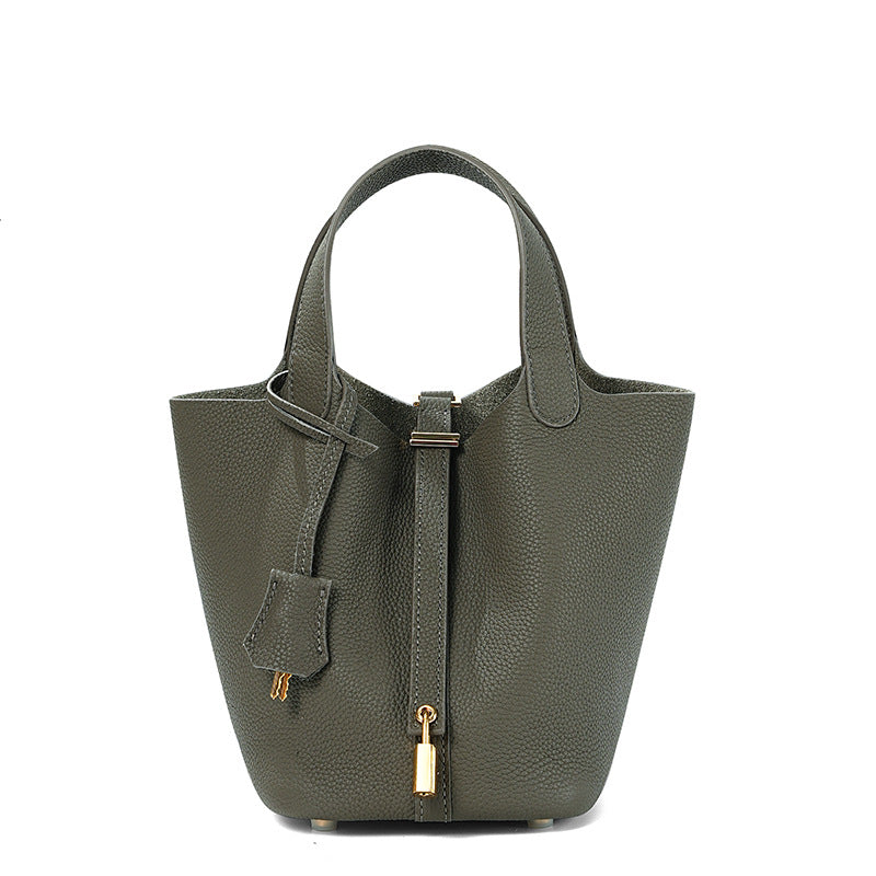 Women's Quality First Layer Cowhide Niche Basket Leather Large Bags