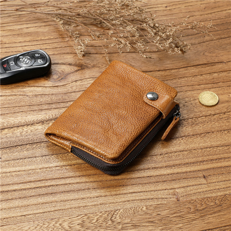 Men's Vegetable Tanned Cowhide Leisure Vertical Green Men's Wallets