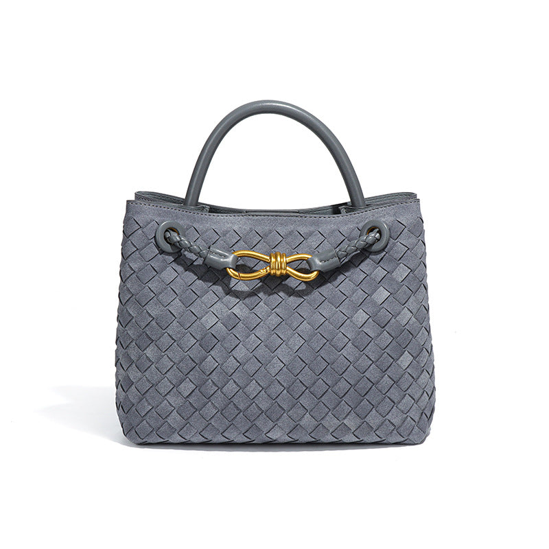Women's Fashion Portable Bow Metal Hand-woven Texture Handbags