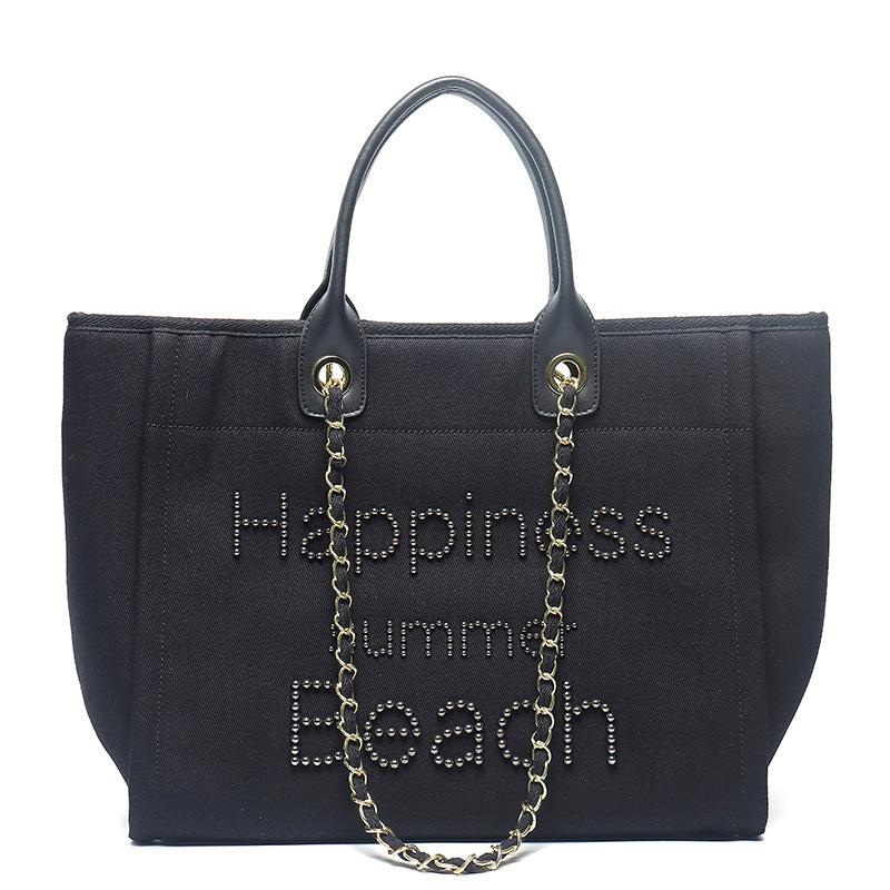 Women's Genuine Leather Portable Chain Pearl Beach Handbags