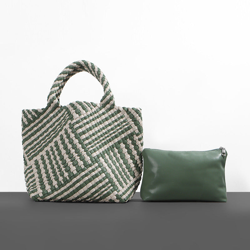 Soft Leather Woven Big Vegetable Basket Handbags