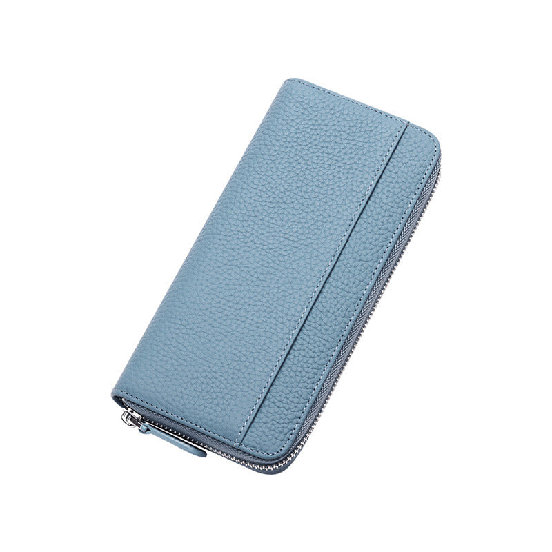 Women's Leather Long Zipper Litchi Grain Cow Ladies Wallets