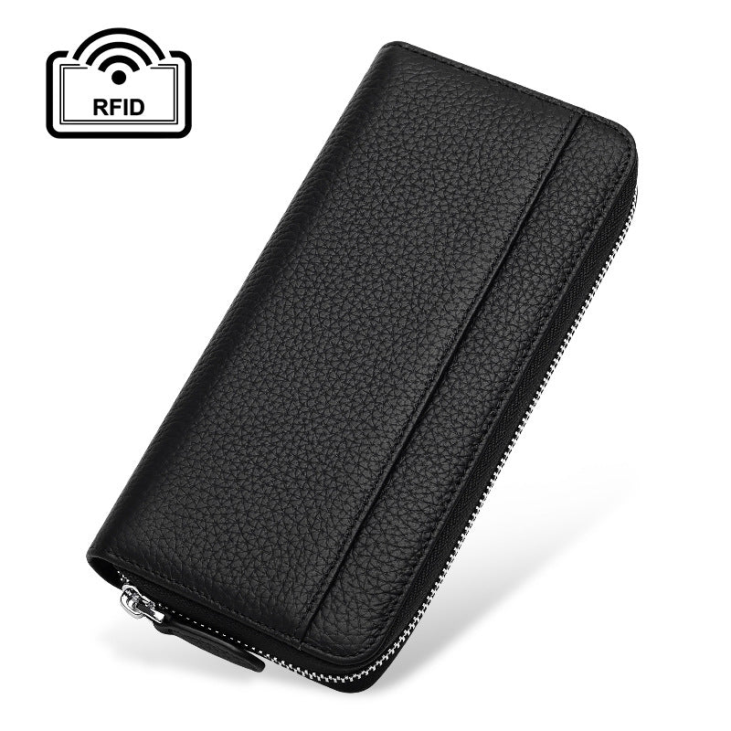 Women's Leather Long Zipper Litchi Grain Cow Ladies Wallets