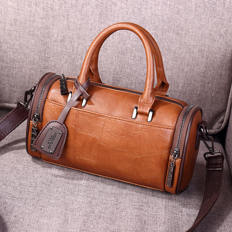 Women's Retro Motorcycle Style Portable Pillow Round Handbags