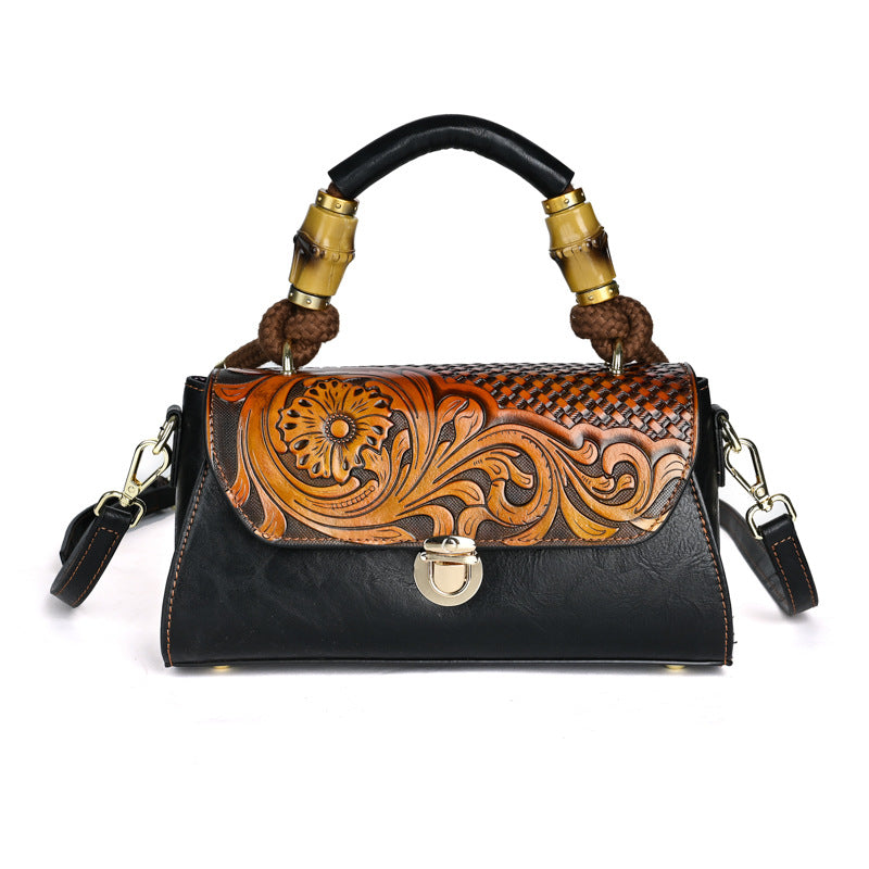 Women's Retro National Style Material Leather Carving Handbags