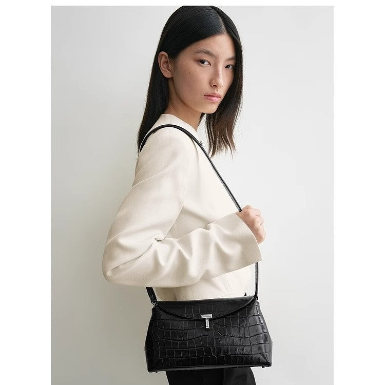 Crocodile Pattern Clutch Cowhide Lunch Box Crossbody Bags