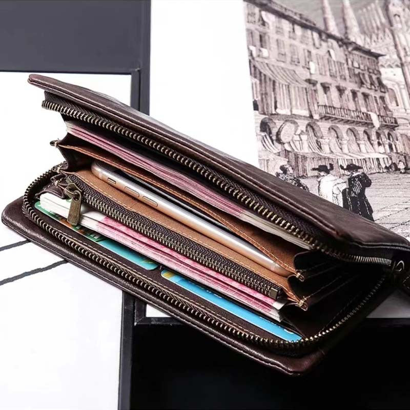 Men's Genuine Leather Vintage First Layer Long Men's Wallets