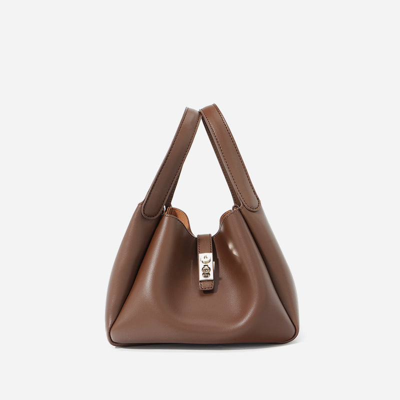 Genuine Leather Niche Portable Vegetable Basket Female Fashion Out Shoulder Bags
