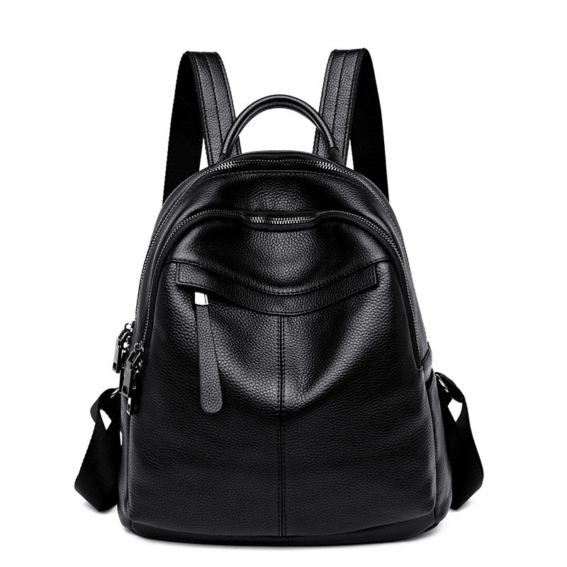 Women's Black First Layer Cowhide Trendy Fashion Backpacks