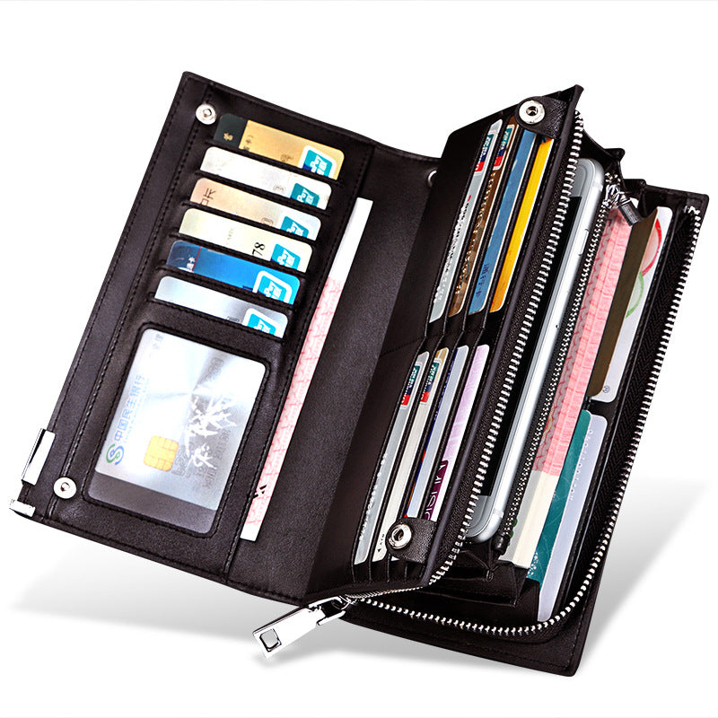 Men's Business Long Zipper Leather Clutch Large Men's Wallets