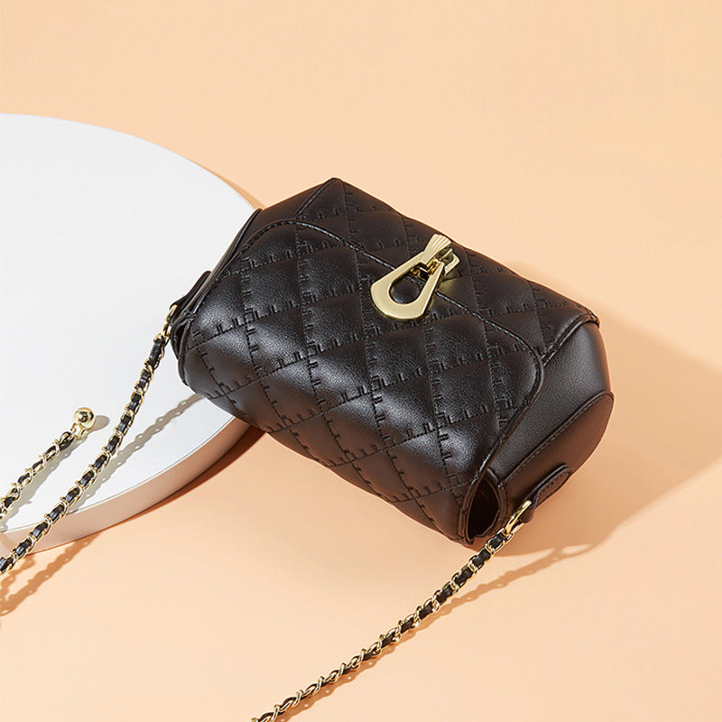 Genuine Leather Fashion Rhombus Chain Golden Shoulder Bags