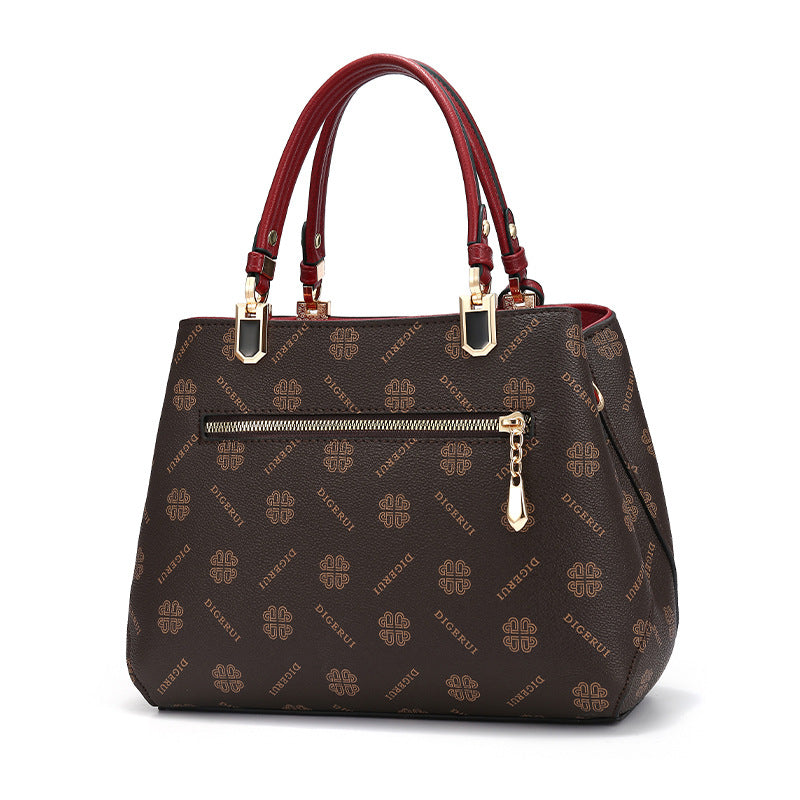 Color Contrast Patchwork Mother's Wine Red Handbags